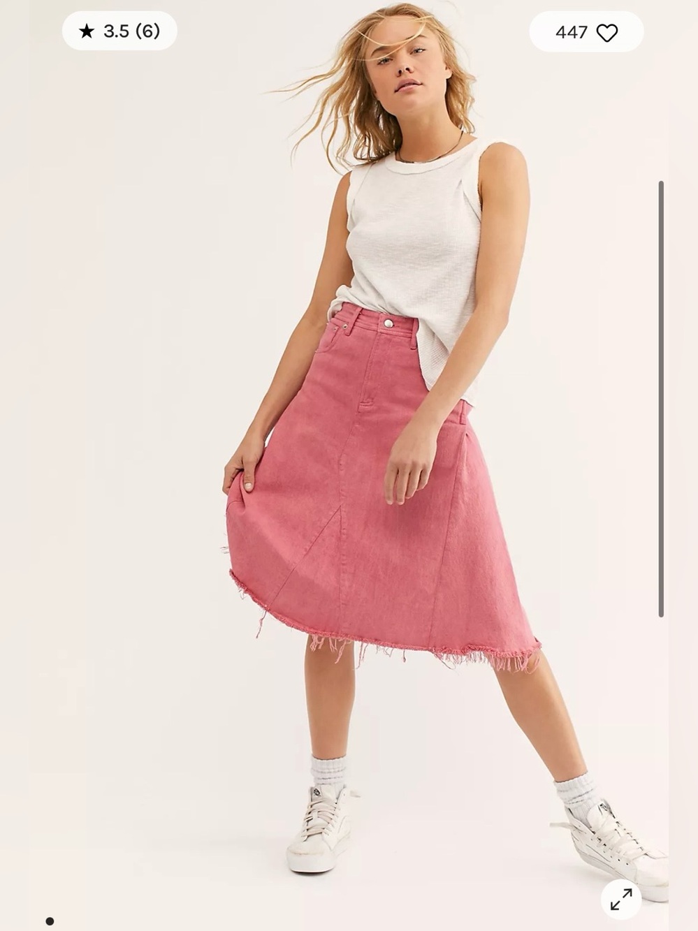 Free People One Peyton Midi Pink Denim Skirt